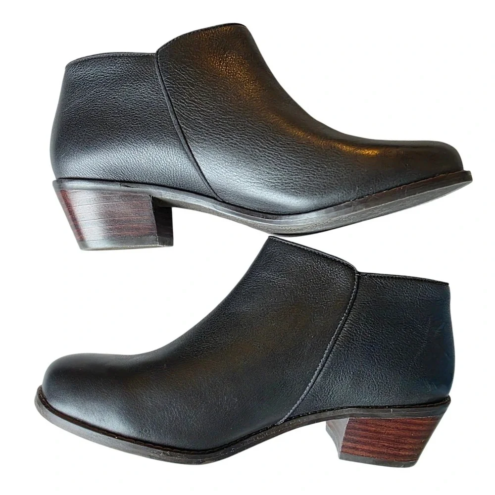 Vionic Jolene Comfort Ankle Booties Boots Black Leather Women Size 7.5